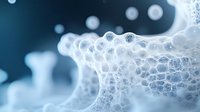 Macro photography of soap foam bubbles in blue and white tones creating abstract organic texture with bokeh effect and soft focus for creative background design.