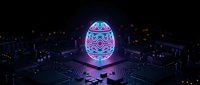 Neon glowing Easter egg with intricate patterns on circuit board, representing digital technology, innovation, and futuristic holiday celebration for tech-themed designs.
