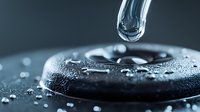 Water drop falling onto black surface with ripple effect and water droplets creating dramatic splash photography in dark moody lighting with bokeh background.