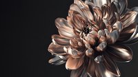 Elegant bronze metallic dahlia flower with lustrous petals against dark background for luxury design projects and sophisticated botanical artwork.