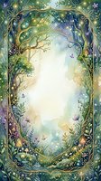 Enchanted forest frame with magical vines, butterflies and golden lights creating mystical border for fairy tale designs and fantasy artwork.