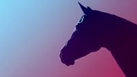 Horse silhouette profile against vibrant gradient sky background in purple pink and blue tones for equestrian design projects and animal artwork.