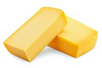 Two blocks of fresh yellow butter stacked together on white background, dairy product isolated for food packaging and cooking design projects.