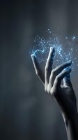 Human hand touching glowing blue digital network connections and data points against dark background for technology and innovation concepts.