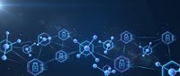Interconnected digital network with glowing blue lock icons and hexagonal nodes representing cybersecurity, data protection, and encrypted communication systems for tech and security applications.