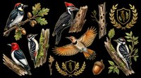 Woodpecker birds isolated on transparent background, ready for t-shirt design, clipart, stickers, sublimation and print-on-demand products.