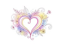 Decorative heart frame with floral ornaments and swirls in pastel colors isolated on white background for romantic design projects and wedding invitations.