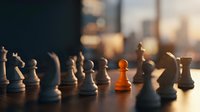 Chess pieces on wooden board with warm sunlight creating dramatic shadows and bokeh background for strategic thinking concepts.