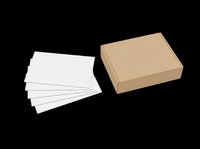 Kraft cardboard shipping box with blank white cards isolated on transparent background, ready for stickers, clipart, print on demand, and T-shirt design use.