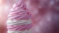 Pink and white soft serve ice cream swirl on dreamy bokeh background for dessert menu design and sweet treat advertising campaigns.