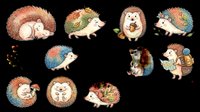 Cute hedgehog characters in various poses and expressions, isolated on transparent background. Ready for t-shirt designs, stickers, clipart, print-on-demand products, and sublimation projects.