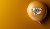 Yellow speech bubble with white thank you text message on warm golden background, minimalist appreciation concept for business and social media designs.