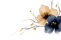 Elegant watercolor flowers in peach and navy blue with delicate branches and golden accents on white background for wedding invitations and feminine designs.