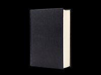 Closed black hardcover book with cream pages isolated on transparent background, ready for design use on t-shirts, clipart, stickers, print-on-demand products, and sublimation projects.