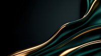 Elegant flowing curves of golden light streams against dark emerald green background create luxurious abstract composition with smooth silky texture.