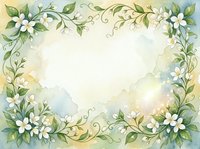 Watercolor floral frame with white flowers and green leaves on soft background for wedding invitations, greeting cards and romantic designs.
