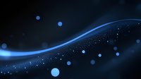 Glowing blue wave of particles flowing on dark background with bokeh light effects creates futuristic digital technology atmosphere.
