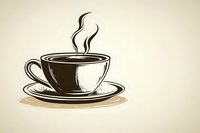 Steaming coffee cup and saucer in vintage monochrome style on beige background, minimalist design for cafe branding and menu decoration.