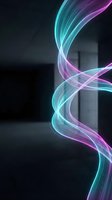 Abstract neon light trails in cyan and magenta colors flowing through dark modern interior space creating dynamic energy waves for digital design.