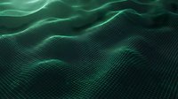 Abstract digital landscape with flowing waves of emerald green mesh grid creating undulating terrain, suitable for technology, data visualization, and futuristic design projects.
