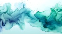 Flowing turquoise and teal alcohol ink abstract on white background creates ethereal smoke-like pattern. Fluid art technique shows dynamic movement and organic shapes.