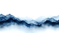 Watercolor mountain landscape in misty blue tones with layered peaks and fog effect, creating atmospheric depth for wall art and design projects.