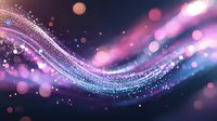 Magical glowing wave with sparkling particles flowing in space, pink and blue gradient colors with bokeh light effects on dark background.