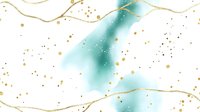 Ethereal watercolor splash in turquoise with flowing golden glitter lines and scattered dots on white background, creating an elegant abstract composition for luxury design projects.