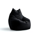 Black bean bag chair isolated on white background, modern minimalist furniture design for contemporary living spaces and casual seating areas.