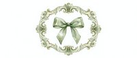 Elegant sage green bow with ornate vintage frame border isolated on white background for wedding invitations, scrapbooking and craft projects.