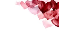 Romantic red and pink hearts floating on white background for Valentine's Day, love, wedding, anniversary celebrations and romantic design projects.