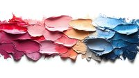 Colorful makeup palette smears transition from pink to blue tones on white background. Cosmetic texture samples for beauty and fashion design projects.