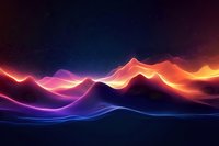 Vibrant glowing waves in orange, purple and blue colors create dynamic abstract background with smooth flowing lines against dark space for modern design.