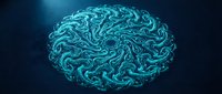 Glowing turquoise brain made of intricate swirling patterns on dark blue background. Neural network concept for artificial intelligence and neuroscience projects.