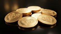 British pound coins arranged on dark reflective surface, symbolizing wealth, savings, currency exchange, and financial investment opportunities.