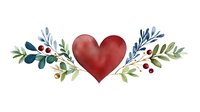 Watercolor red heart with decorative botanical elements and berries, romantic design for wedding invitations, Valentine's cards, and love-themed projects.