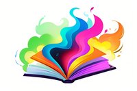 Magical open book with vibrant rainbow colored waves flowing from pages, perfect for education, creativity, storytelling and imagination concepts in modern design projects.