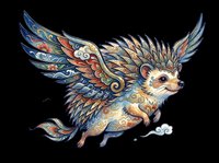 Ornate flying hedgehog with decorative patterned wings and tail, isolated on transparent background. Ready for t-shirt design, clipart, stickers, sublimation, and print-on-demand products.