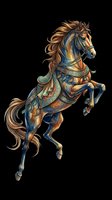 Ornate rearing horse with flowing mane and decorative saddle, isolated on transparent background. Ready for t-shirt design, clipart, stickers, and print-on-demand products.