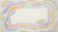 Abstract watercolor frame with flowing pastel ribbons in purple, orange and mint green creating organic border on textured paper background.