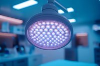 Modern LED surgical light in operating room with bright illumination for medical procedures and healthcare operations in hospital environment.