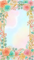 Watercolor floral border frame with roses, daisies, and botanical elements in coral, turquoise, and gold tones on soft pastel background. Isolated design ready for invitations, greeting cards, and stationery projects.