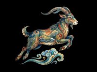 Ornamental goat with decorative patterns leaping over stylized waves, isolated on transparent background. Ready for t-shirt design, clipart, stickers, sublimation, and print-on-demand products.
