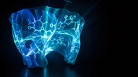 Glowing blue digital brain with neural network connections and synapses on dark background for medical technology and artificial intelligence concepts.