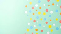 Colorful polka dot pattern on mint green background with scattered circles in yellow, blue, coral, orange and white for modern design projects.