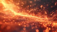 Glowing orange particles and light wave flowing on dark background with bokeh effect and sparkles create magical atmospheric backdrop for festive designs.