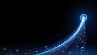 Abstract digital network with glowing blue light beams and connection nodes on dark background for technology presentations and futuristic designs.