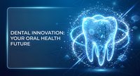 Digital tooth hologram with glowing particles and network connections representing modern dentistry technology and oral health innovation for medical presentations.