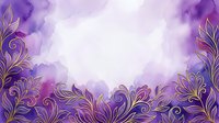 Ornate purple and gold floral border with watercolor wash background, isolated on white for design projects, invitations, and decorative layouts.
