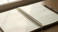 Open spiral notebook with blank lined pages on wooden desk surface ready for writing notes planning and creative work.